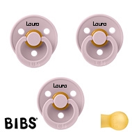 BIBS Colour Schnuller mit Namen, Gr. 2, 3 Dusky Lilac, Rund Latex, 3'er Pack